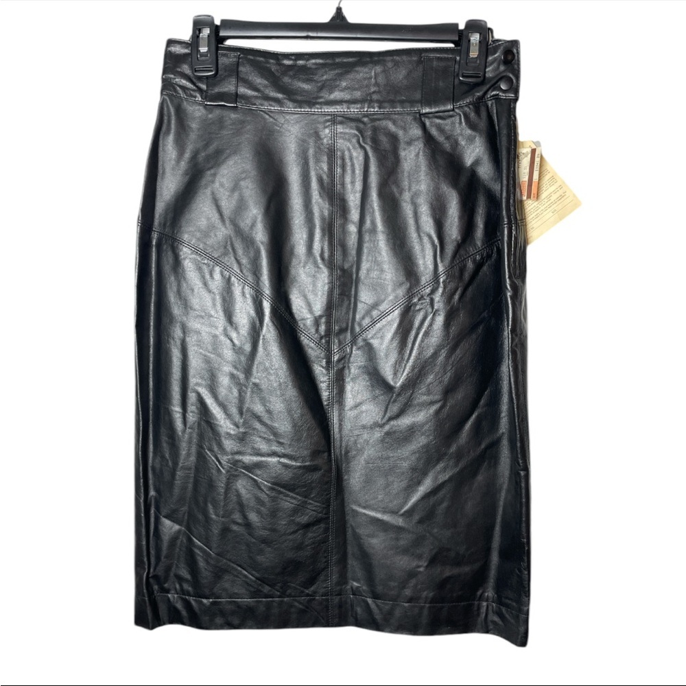 Vintage C.J. Todd womens black 100% top grain leather skirt size 12 NEW